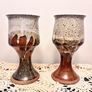 Handmade Ceramic Drip Glaze Goblet Pair